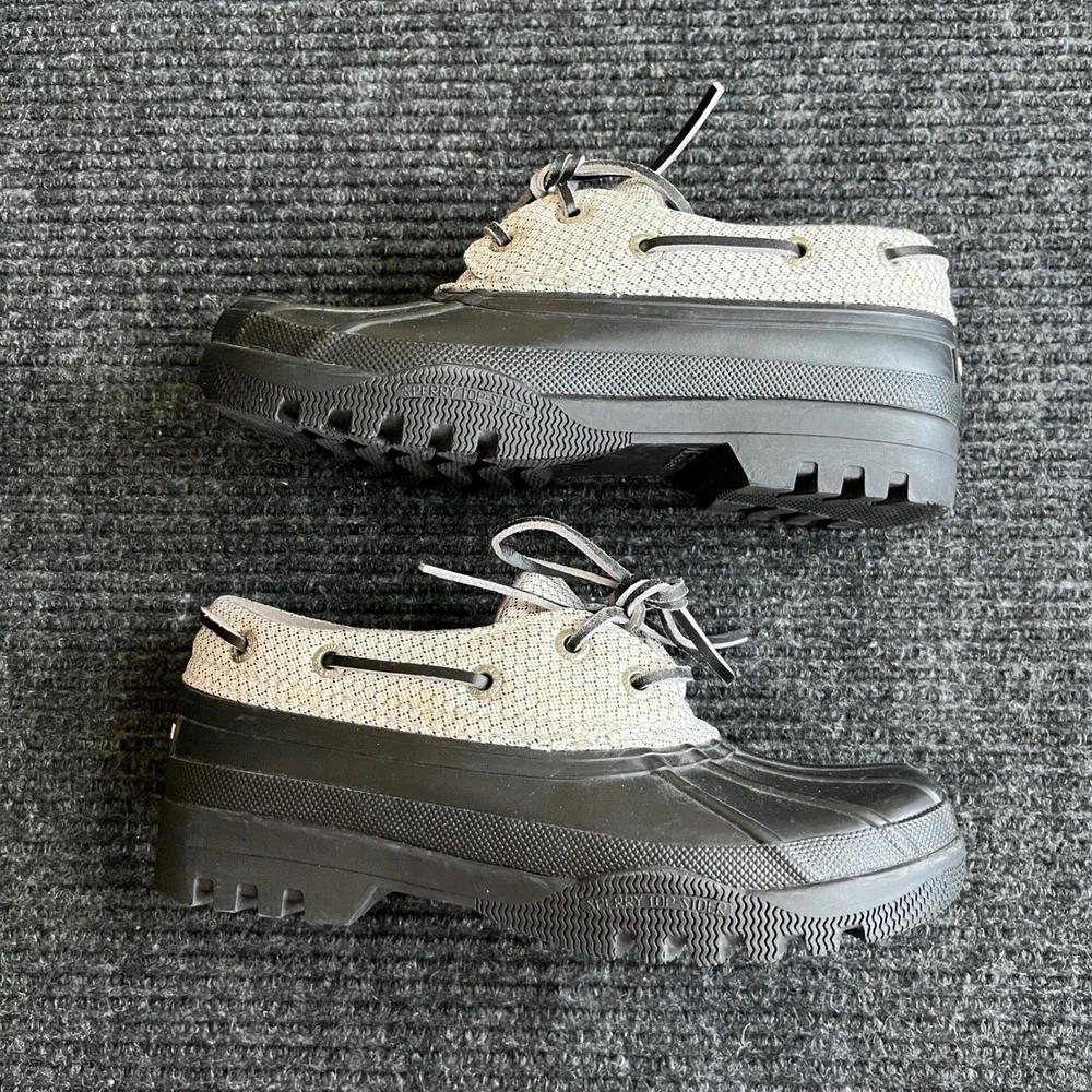 Sperry Duck Shoes Womens 5 Black Oatmeal Waterproof Saltwater Boat Rain Boots